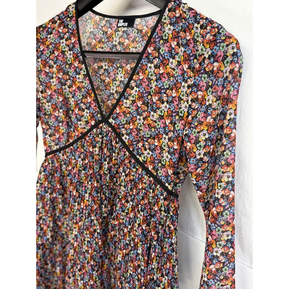 THE KOOPLES Blazing Field Floral Tiered Ruffle Mini Dress Long Sleeve EU 1 XS/S